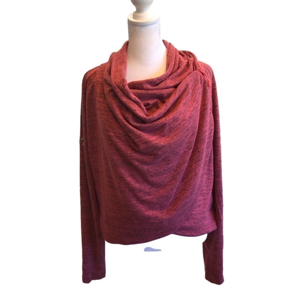 Verve Levelwear crossover front cowl neck long sleeve top. Size M. Pink/black
